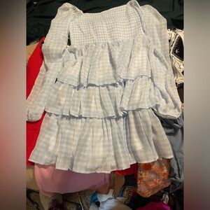 Light Blue Gingham Ruffle Dress